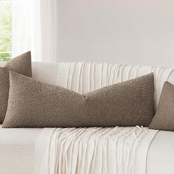 Foindtower Decorative Textured Boucle Throw Pillow Covers Accent Solid Pillow Cases Neutral Long Body Lumbar Couch Cushion Case for Chair Sofa Bedroom Living Room Home Decor 14x36 Inch,1PC,Light Brown