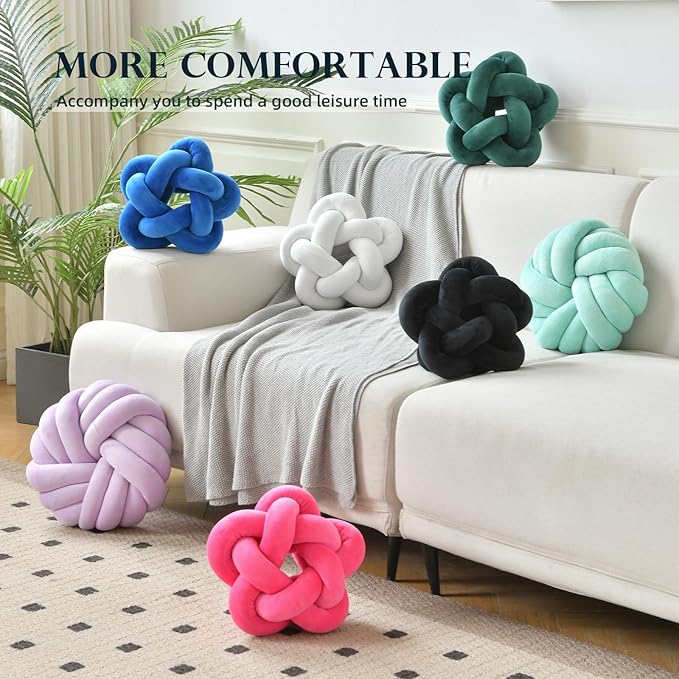 Knot Plush Throw Pillow Handmade Knotted Star Pillow Soft Sofa Lumbar Cushion Stuffed Star Cushion Home Office Children Room Decor, Black