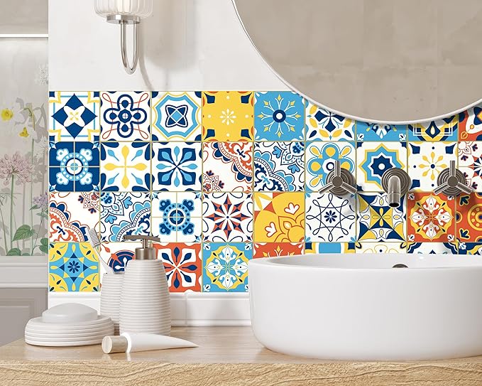 FLFK Wallpaper Border Tile Stickers Peel and Stick Wall Border for Kitchen Backsplash Bathroom Shower Room,5"x240"