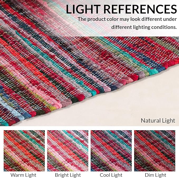 HOMEMONDE Multicolor Rag Rug with Tessels - 4'x6' Reversible Handcrafted Cotton Chindi Area Rug Vibrant Boho Home Decor for Bedroom, Living Room, Dining Room, Laundry Room