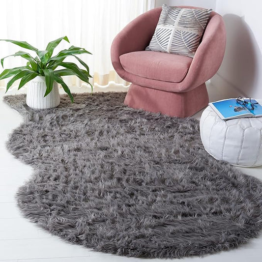 SAFAVIEH Faux Sheep Skin Collection 4' x 6' Grey FSS115D Silken Glam 2.35-inch Thick Area Rug