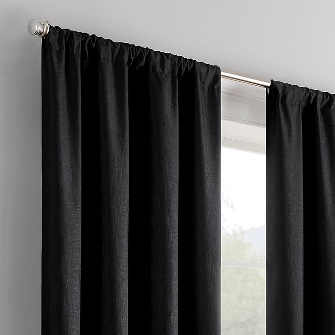 ECLIPSE Kendall Modern Blackout Thermal Rod Pocket Window Curtain for Bedroom or Living Room (1 Panel), 42 in x 84 in, Black