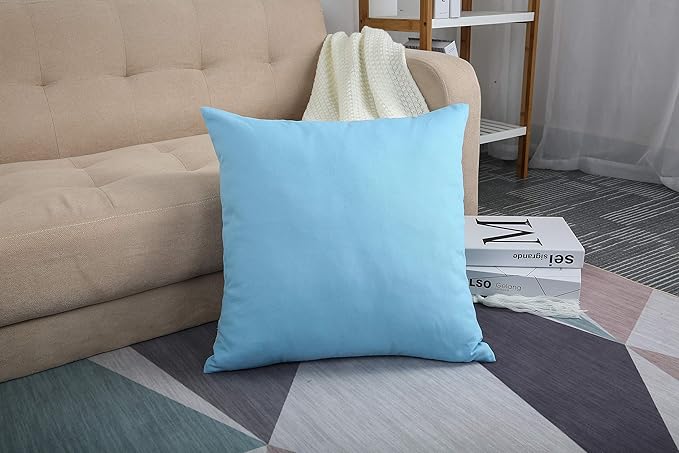 TangDepot Handmade Decorative Solid 100% Cotton Canvas Throw Pillow Covers/Pillow Shams, (16"x16", Sky Blue)