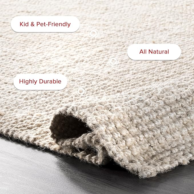 nuLOOM Ashli Solid Farmhouse Jute Area Rug, 3x5, Off-white