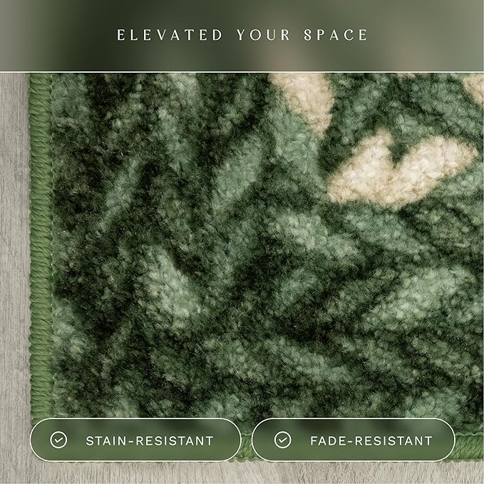 Maples Rugs Marion Bohemian Braided Design Print Runner Rug – Made in USA – Washable, Non Slip Indoor Long Carpet for Hallway, Kitchen, and Laundry Room, 2' x 8', Green