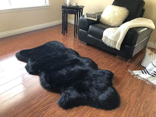 Free Shape Luxury Soft Fluffy Shag Area Rug Single and a Half 2'x4', 60x120cm - Vegan Fur Ultra Soft Indoor Carpet Nursery Rugs for Bedroom Home Decor, Black