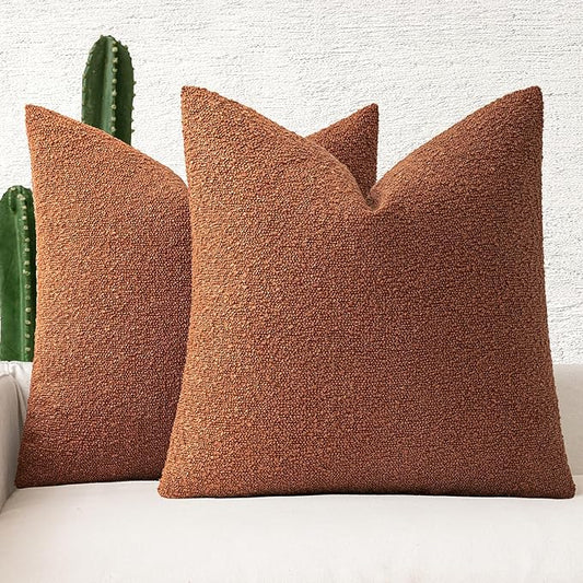 MIULEE 20x20 Inch Decorative Pillow Covers for Couch Bed Set of 2 Textured Boucle Neutral Winter Throw Pillows Rust Accent Solid Cushion Pillowcases Sofa Livingroom Home Decor