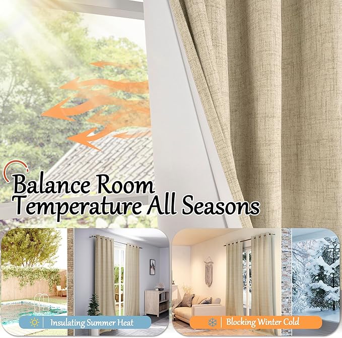 Lajode Linen Blackout Curtains for Living Room Narrow Window, Thermal Insulated Complete Light Blocking Soundproof Small Curtains for Bedroom, Each 38 Inch Wide 80 Inch Length 2 Panels, Burlap