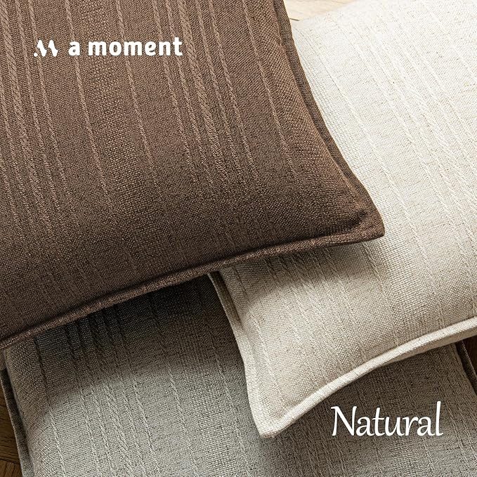 a moment Linen Pillow Covers Set of 2,Boho Farmhouse Throw Pillowcases Neutral Textured Decorative Covers for Couch Sofa,Soft Linen Blend Accent Case Cushion Living Room Home Decor 18"x18"Hazel