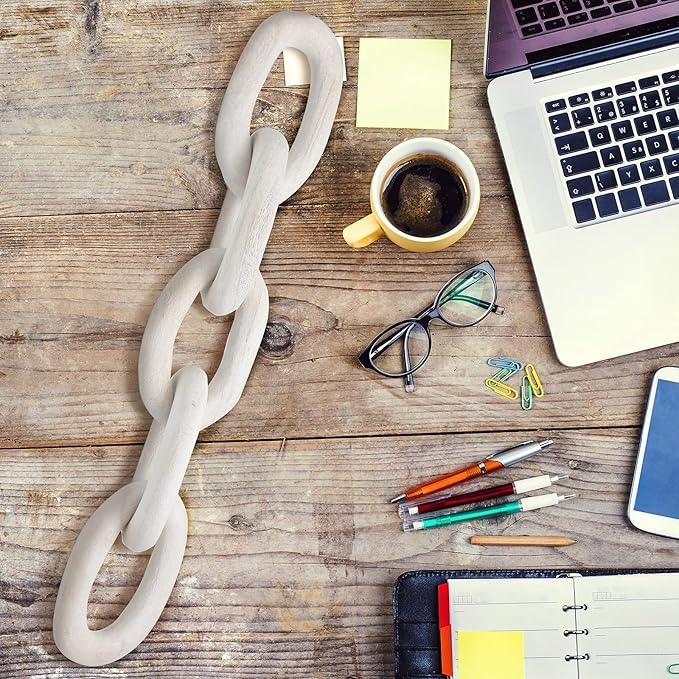 Decorative Wood Link Chain Wooden Chain Decor 5 Link Decoration for Family Party Home Office Decoration Supplies(White)