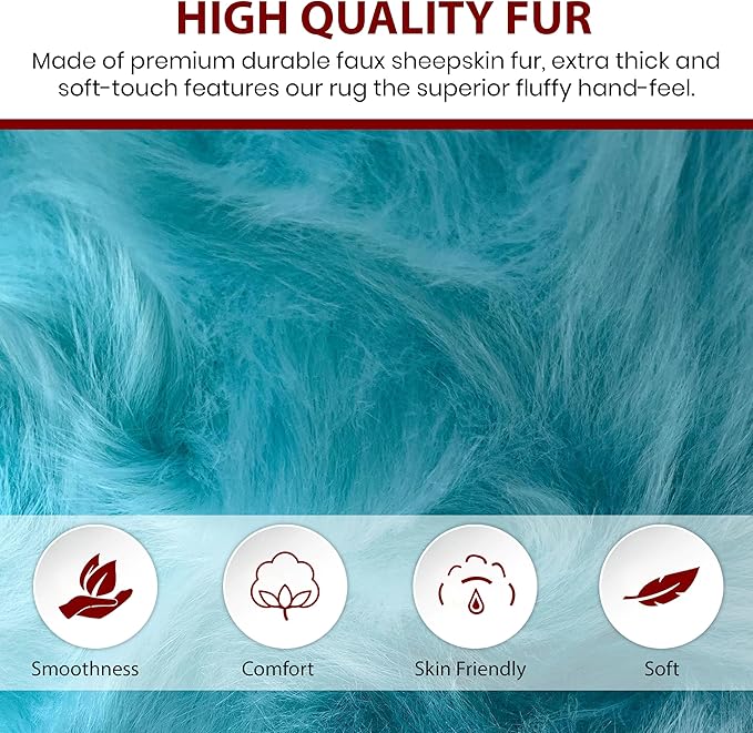 Free Shape Luxury Soft Fluffy Shag Area Rug Sexto 6 Pelts 6'x6',180x180 cm - Vegan Fur Ultra Soft Indoor Carpet Nursery Rugs for Bedroom Home Decor, Blue