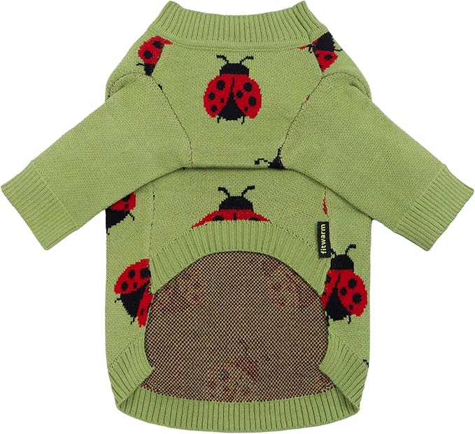 Fitwarm Ladybug Dog Sweater, Warm Dog Winter Clothes for Small Dogs Boy Girl, Pet Outfit, Green, Red, Black, Large