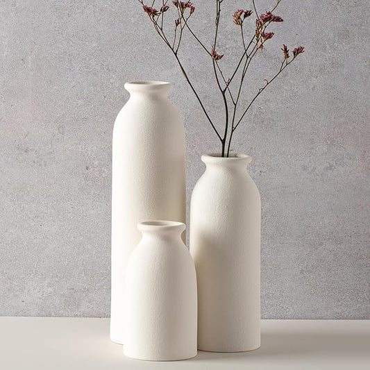 CEMABT White Ceramic vase Set-3 Flower vases for Decor,Modern Boho Farmhouse Home Decor,Decorative vase for Pampas Grass&Dried Flowers,idea Shelf,Table,Bookshelf