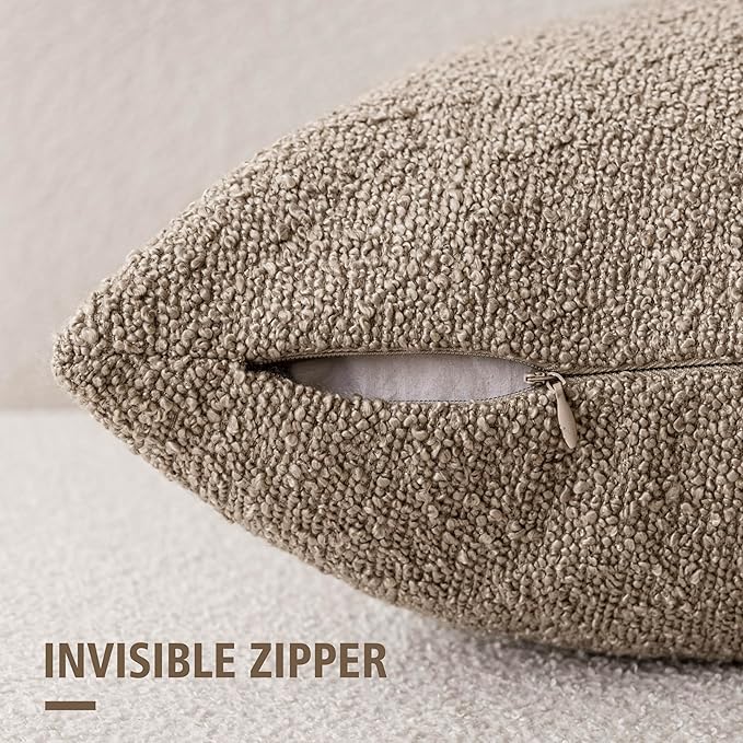 Foindtower Decorative Textured Boucle Throw Pillow Covers Accent Solid Pillow Cases Neutral Soft Cozy Couch Cushion Case for Chair Sofa Bedroom Living Room Home Decor 24x24 Inch,1PC,Light Khaki Tan