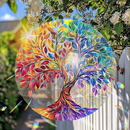 VAIIEYO Tree Acrylic Sun Catcher Window Hanging Decoration, 7.8 Inch Double-Sided Light Reflecting Plant Ornament for Window, Garden, Porch or Balcony Decor, Housewarming, Gift for Natural Lovers