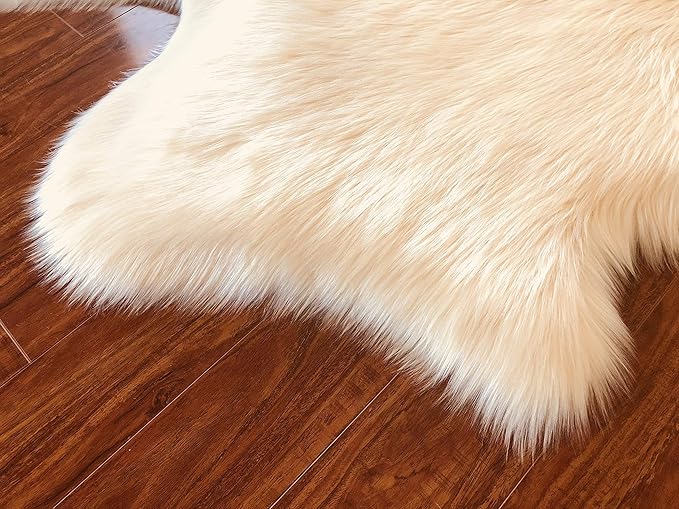 Free Shape Luxury Soft Fluffy Shag Area Rug Single 2’x3’, 60x90cm - Vegan Fur Ultra Soft Indoor Carpet Nursery Rugs for Bedroom Home Decor, Cream