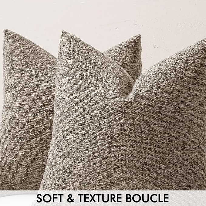 MIULEE 18x18 Inch Decorative Pillow Covers for Couch Bed Set of 2 Textured Boucle Neutral Winter Throw Pillows Light Taupe Accent Solid Cushion Pillowcases Sofa Livingroom Home Decor