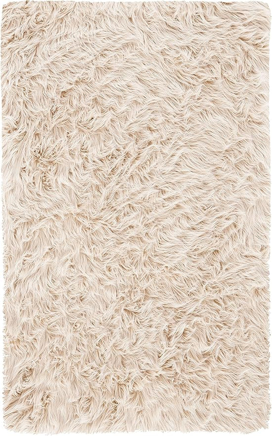 SAFAVIEH Faux Sheep Skin Collection 2'6" x 4' Beige FSS235K Silken Glam 2.35-inch Thick Accent Rug