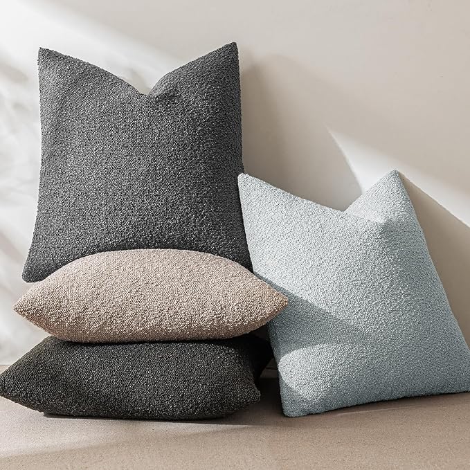 MIULEE Textured Boucle Throw Pillow Cover Black Accent Solid Eruo Sham Pillow Case Decorative Soft Pack of 1 Halloween Couch Cushion Chair Sofa Bedroom Livingroom Home Decor,24x24 Inch