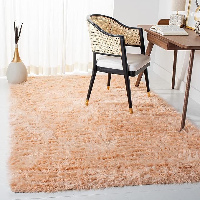 SAFAVIEH Faux Sheep Skin Collection 6' x 9' Light Pink FSS235U Silken Glam 2.35-inch Thick Area Rug