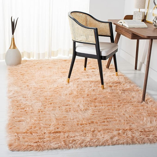 SAFAVIEH Faux Sheep Skin Collection 6' x 9' Light Pink FSS235U Silken Glam 2.35-inch Thick Area Rug