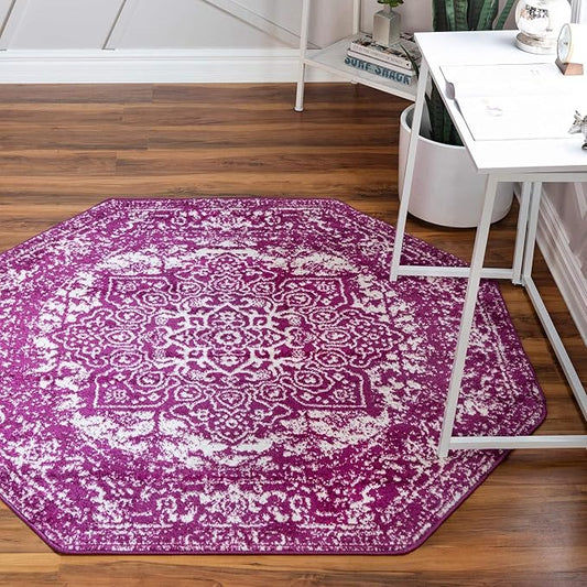 Rugs.com Arlington Collection Rug – 8 Ft Octagon Purple Medium-Pile Rug Perfect for Living Rooms, Kitchens, Entryways