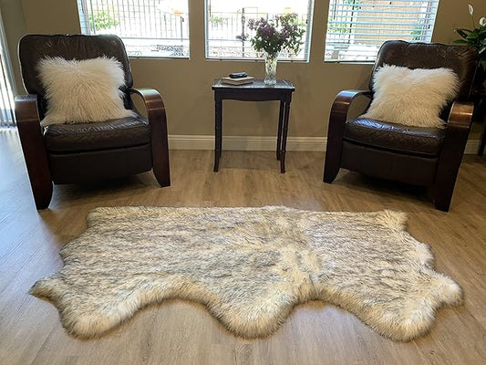 LAMBZY Faux Sheepskin Super Soft Hypoallergenic Silky Shag Rug for Living Room, Kids Room, Sofa (Triple Side by Side 3'x6', White/Black Tips)