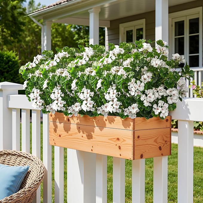 Artificial Flowers for Outdoors 8PCS Artificial Geraniums for Indoor Fake Flowers 17.7In Uv Resistant Artificial Outdoor Flowers Suitable for Indoor Home Decor Outdoor Garden Decor (White)