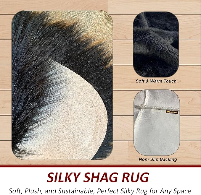 LAMBZY High Pile Super Fluffy Soft Faux Sheepskin Rug | Faux Sheepskin Rugs for Living Room Playroom Bedroom | Classic Super Soft to Touch Rug (10'x13', Black)