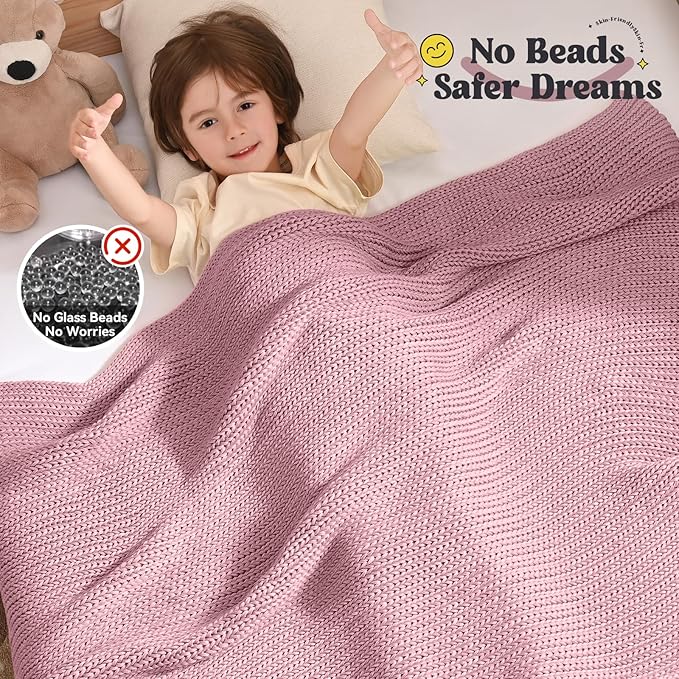 Guohaoi Knitted Weighted Blanket Kids (Haze Green 50"x60" 7lbs) No Beads Cooling Heavy Blanket, Home Decor Breathable Chunky Knit Throw Blanket for All-Season Use