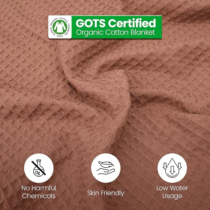 Multipurpose Blanket - 1 Piece Herringbone 100% Extra Long Staple Cotton (Waffle-Coffee, Throw)