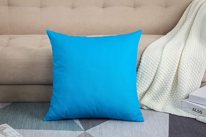 TangDepot Handmade Decorative Solid 100% Cotton Canvas Throw Pillow Covers/Pillow Shams, (12"x12", Pacific Blue)