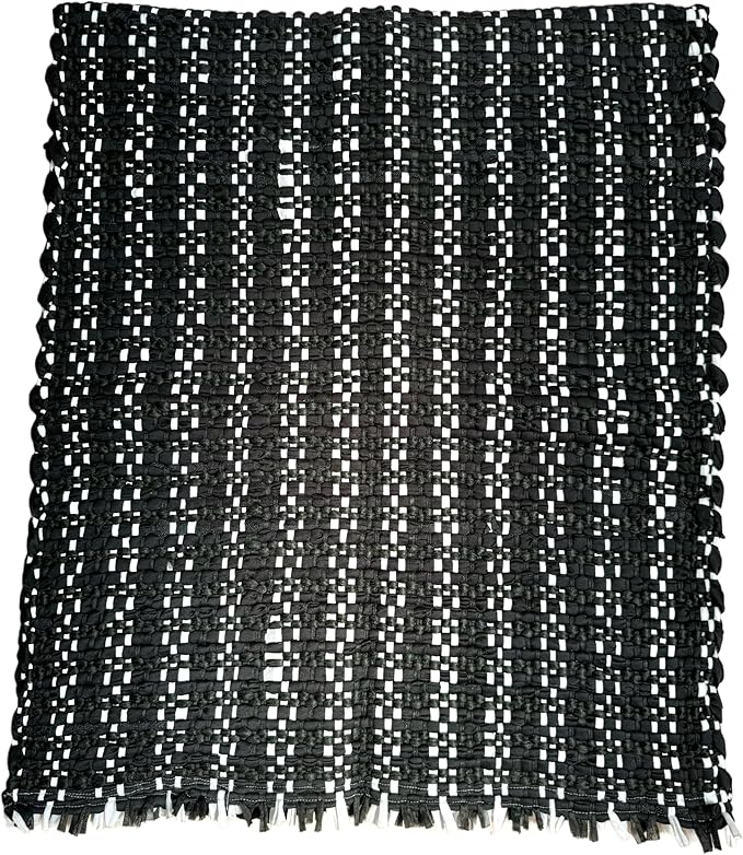 Handmade Mexican Chindi Rug-Colorful Washable Boho Rag Rug 5x2 ft Woven Runner for Kitchen, Bedroom, or Bath, Hippie Area Mat with Tassels, Mexican Style Floor Carpet-Rustic (Stripes Black and White)