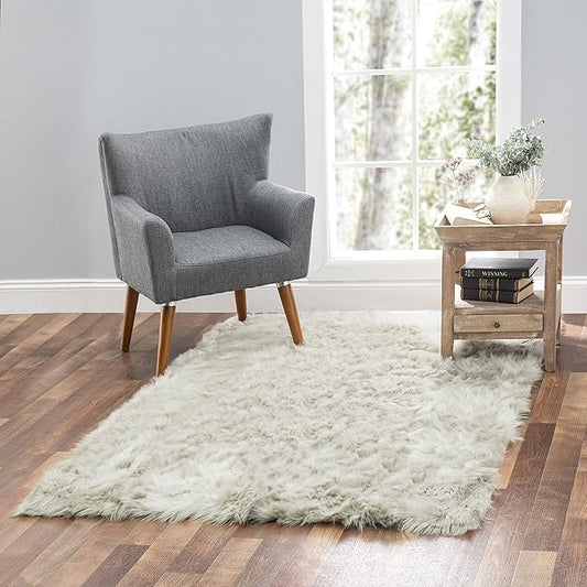 Walk on Me Silky Soft Faux Fur Rug, Sheepskin Area Rug, Shaggy Rug for Living Room, Bedroom, Kid's Room, or Nursery, Home Décor Accent, Machine Washable with Non-Slip Backing (Gray, Rectangle (4'x6')