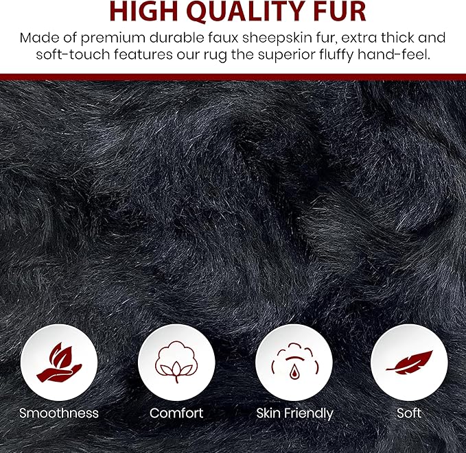 LAMBZY High Pile Super Fluffy Soft Faux Sheepskin Rug | Faux Sheepskin Rugs for Living Room Playroom Bedroom | Classic Super Soft to Touch Rug (10'x13', Black)