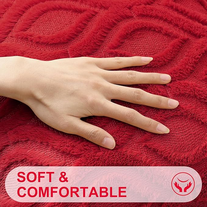 decorUhome Throw Pillow Covers 12x20 Inch Set of 2, Soft Plush Faux Wool Red Solid Couch Pillow Covers, Accent Farmhouse Neutral Square Pillow Cases for Sofa Bed Living Room