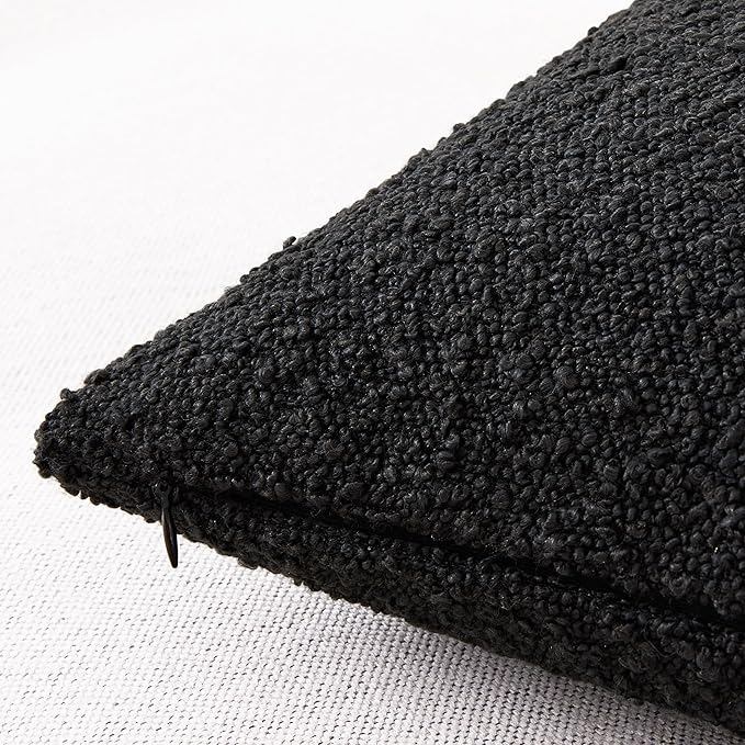 Mixhug Decorative Boucle Throw Pillow Covers, Black, 18 x 18 Inches, Pack of 2 - Textured Boho Pillow Covers for Couch and Bed