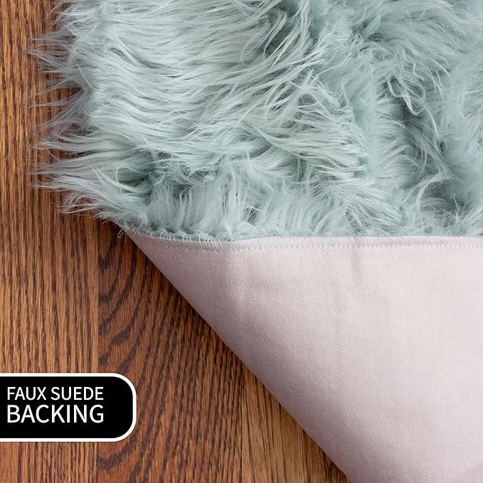 Super Area Rugs Ultra Soft & Fluffy Faux Sheepskin Rug, Teal 2 x 4 Feet Sheepskin Carpet for Bedroom Living Room