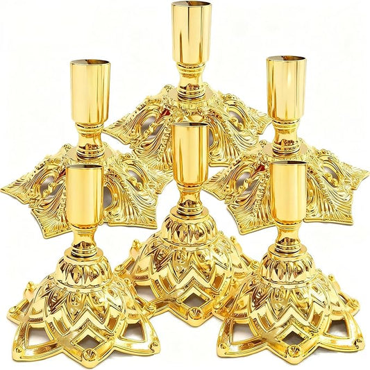 Candlestick Holders,Taper Candle Holder for Candlesticks Gold Plated Candle Metal Stick Candle Holders for Fireplace,Party, Dining,Wedding Decor,Fits 3/4 inch Thick Candle(Set of 6Pcs)