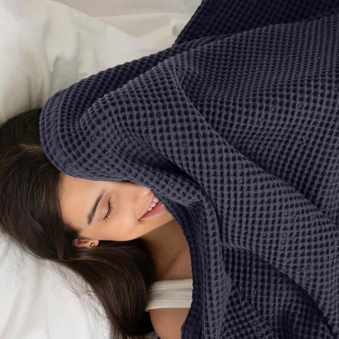 Organic Cotton Waffle Blanket Queen Size (90" x 90") Lightweight, Breathable and Soft, Luxurious Best Waffle Blankets All-Season - Summer, Spring, Winter (Grey)
