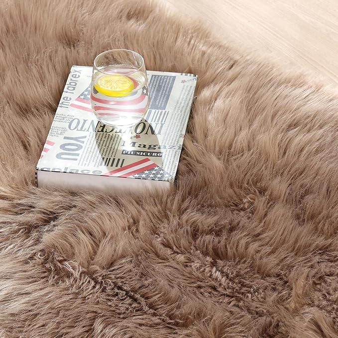 Beige Living Room Rugs 6x9 Area Rugs for Bedroom Nursery Kids Room Washable Faux Sheepskin Fluffy Fuzzy Fur Rug Home Décor