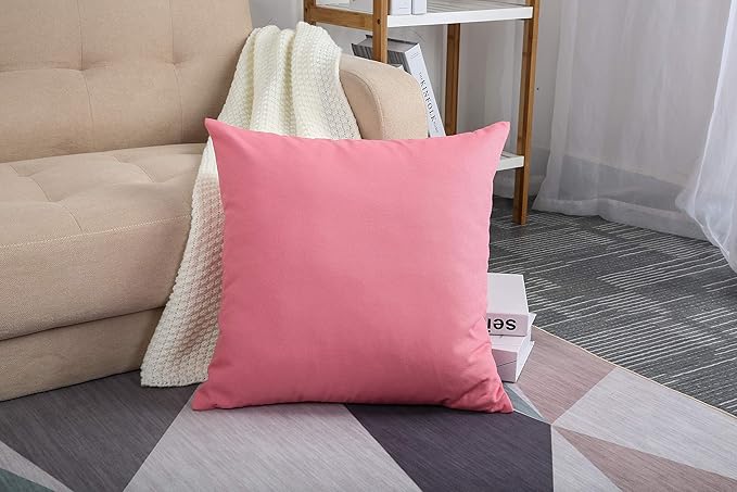 TangDepot Handmade Decorative Solid 100% Cotton Canvas Throw Pillow Covers /Pillow Shams, (16" x16" , Pink, 1 Count (Pack of 1))