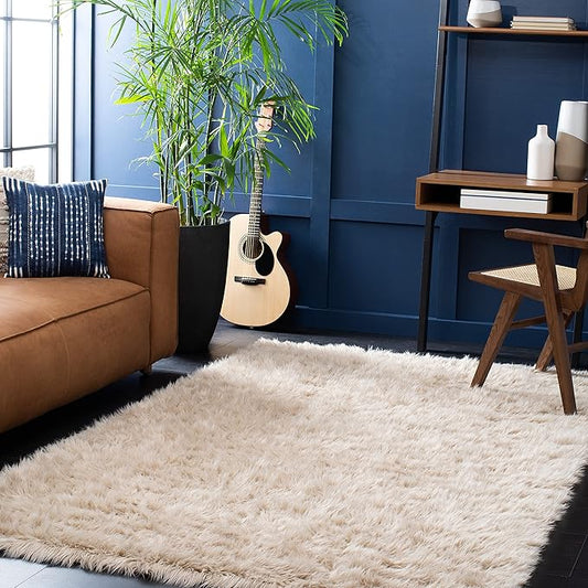 SAFAVIEH Faux Sheep Skin Collection 5' x 8' Beige FSS235K Silken Glam 2.35-inch Thick Area Rug