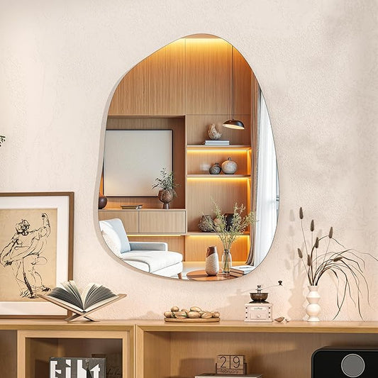 Hasipu Irregular Wall Mirror - 27"x20" Asymmetrical Frameless Mirror, Modern Decorative Mirrors for Living Room, Entryway, Hallway, Bathroom, Bedroom,Wall Mounted Home Decor