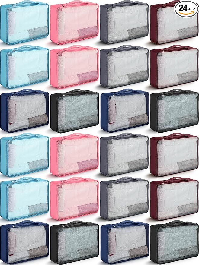Woanger 24 Pcs Large Packing Cubes High Capacity Luggage Organizers Reusable Mesh Packing Bags for Travel Hiking(Multicolor)