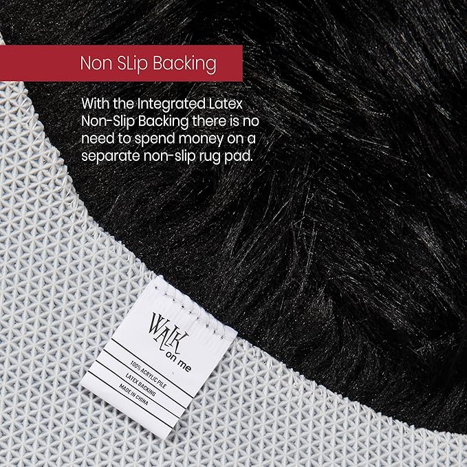 Silky Soft Faux Fur Rug, 6 ft. x 9 ft. Black Fluffy Rug, Sheepskin Area Rug, Rectangle Rug for Living Room, Bedroom, Kid's Room, or Nursery, Home Décor Accent, Machine Washable with Non-Slip Backing