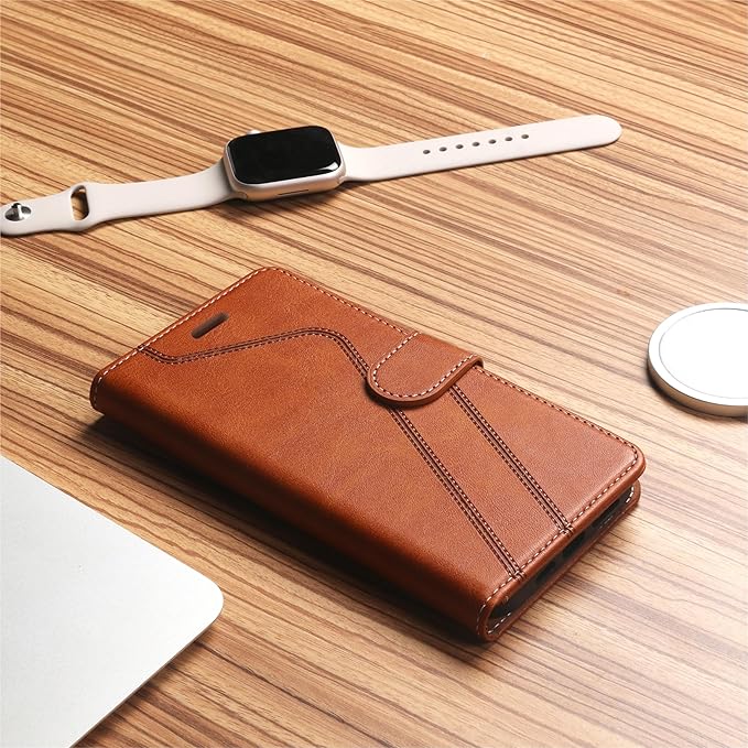 CIVICASE for iPhone 17 Air Wallet Case,PU Leather Flip Case RFID Blocking Credit Card Holder Folio Magnetic Stand TPU Shockproof Cover Compatible with iPhone 17 Air, Brown