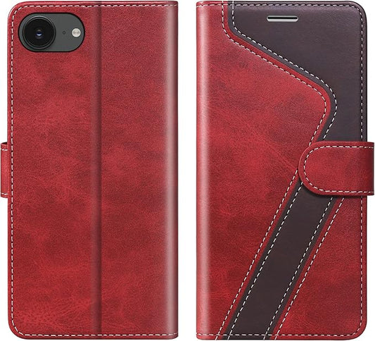 CIVICASE for iPhone 16E/SE4 2025 Wallet Case,PU Leather Flip Case RFID Blocking Credit Card Holder Folio Magnetic Stand TPU Shockproof Cover Compatible with iPhone 16E/SE4, Red Brown