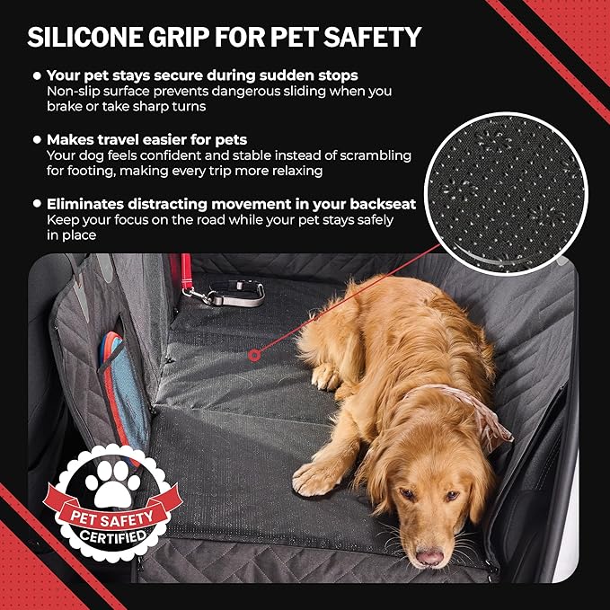 PetSuite Hard Bottom Dog Car Seat Cover for Back Seat – 300-lb Strength Pet Cover for Dogs with 40% Extra Space, Waterproof Nonslip Backseat Hammock for Trucks (Truck)