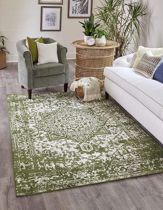 Rugs.com Arlington Collection Rug – 5' x 8' Green Medium-Pile Rug Perfect for Living Rooms, Large Dining Rooms, Open Floorplans